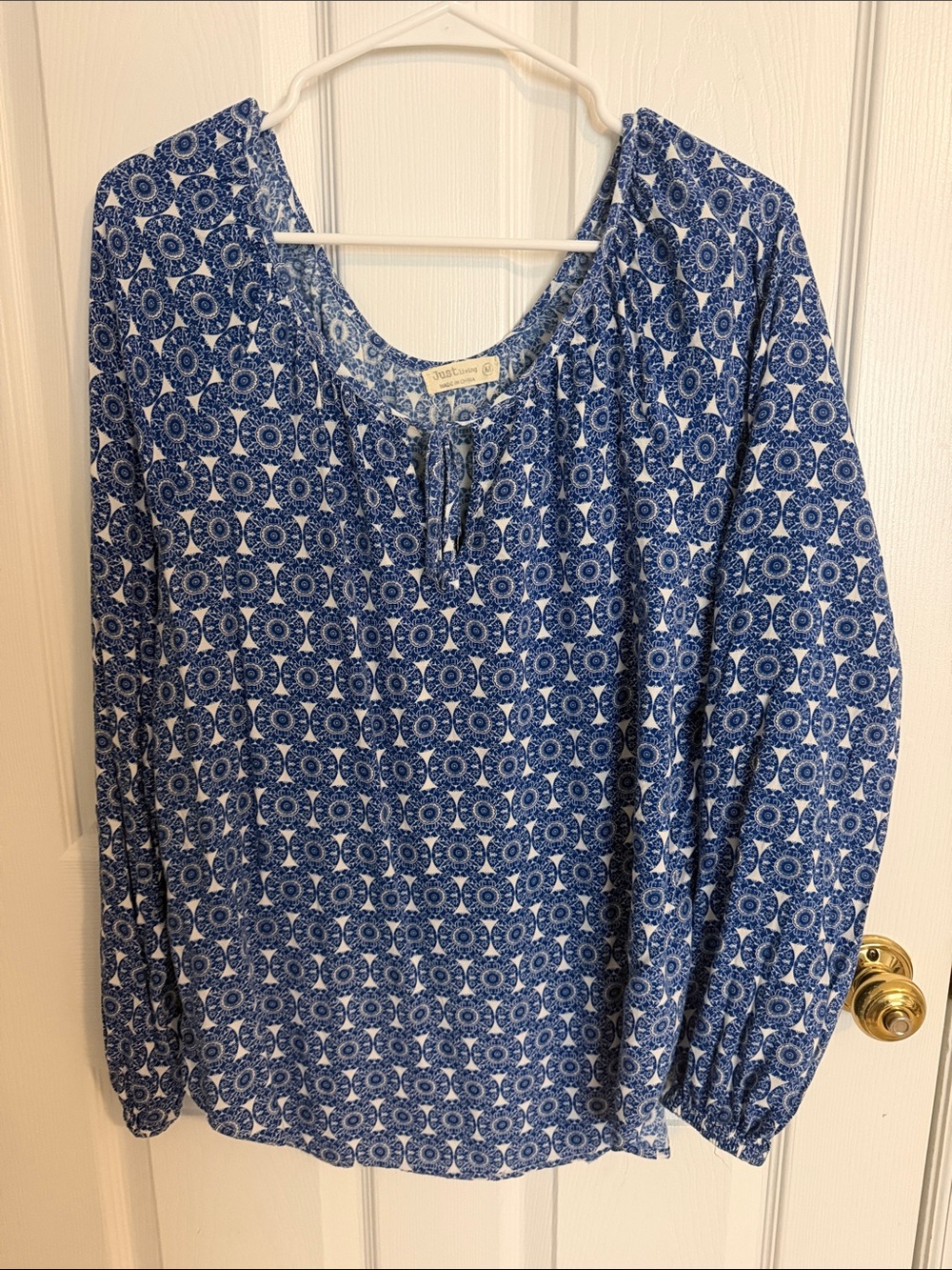 Just Living Blue Printed Long-Sleeve Peasant Top